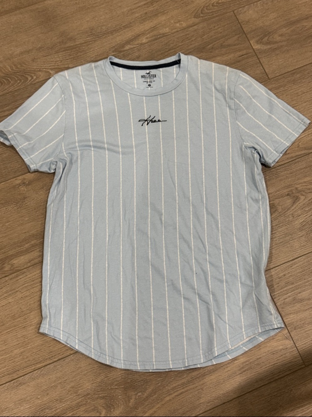 Hollister Light Blue Pinstripe Crew Tee
